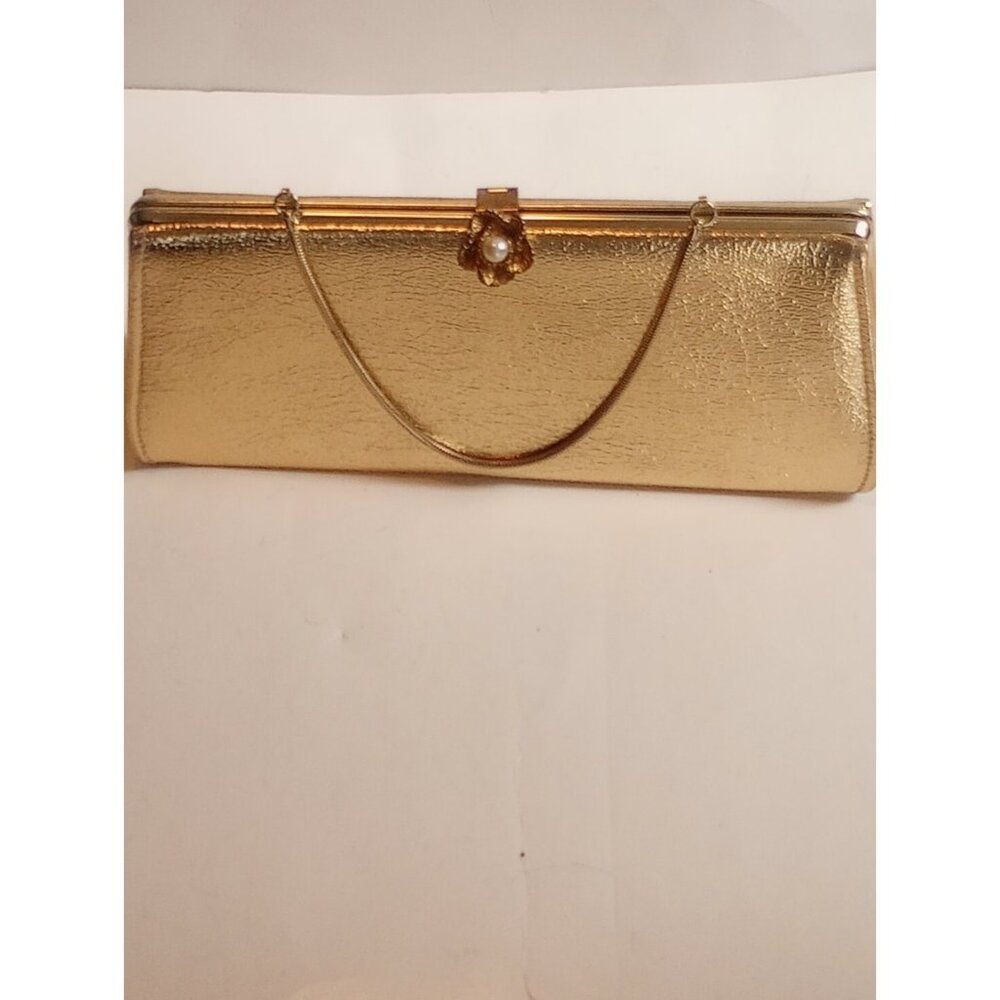 (EM) Vintage Metallic Glitter Gold Clutch Purse Bag w/Chain Handle